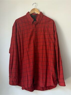 Viyella Cotton Wool Blend Flannel Shirt Red Grid Plaid Button Down Men’s XL